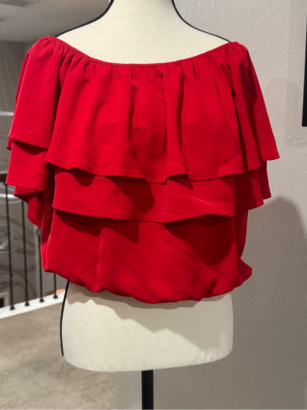 Sugar Off-Shoulder Red Layered Ruffle Crop Top
